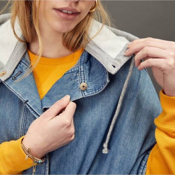 ANTHROPOLOGIE x PILCRO Denim Chambray Kimono Hooded Jacket Sz M/L {3W8} - Picture 4 of 9